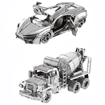 Modelo de Quebra-cabeça 3D de Metal Modelo de Kit Hypersport Carro de Corrida Assembleia Modelo e o MISTURADOR de CIMENTO de Engenharia de Montagem do Veículo Modelo