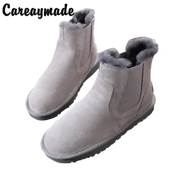 Careaymade-Chelsea curto, botas, botas de neve das mulheres de pele de tubo curto de inverno novo estilo de couro, de veludo e engrossado sapatos de algodão