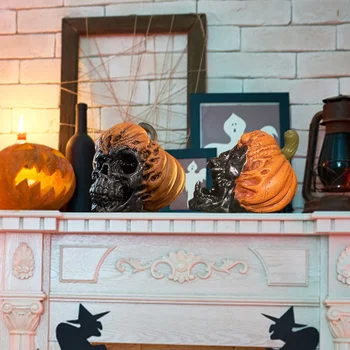 Halloween Abóbora Crânio Decoração Assustador Esqueleto Cabeça De Abóbora Resina Estátua Festa De Halloween Favor, Decoração Da Árvore De Fundo