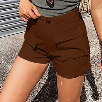 Mulheres Shorts Sexy Shorts Sólido De Cintura Alta Curta Calças Com Bolsos Casual, Praia, Shorts De Mulheres De Roupas Streetwear Hotpants
