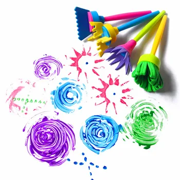 4pcs/set DIY Ferramentas de Pintura Drawaing Brinquedos Flor Carimbo de Esponja, Escova Conjunto de materiais de Arte Para Crianças