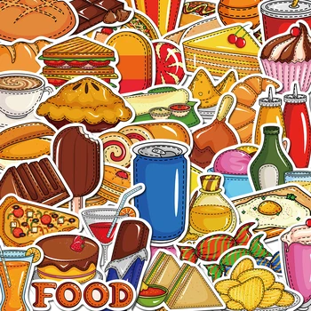 10/53PCS Alimentos Sanduíche de hambúrguer de desenhos animados Etiquetas Vintage DIY Caderno de Bagagem Motocicleta Laptop Frigorífico Decalques de Graffiti