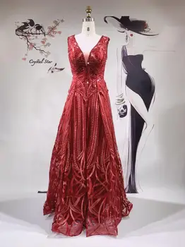 Vestidos de noite Vermelho Longa Luxo 2021 Paetês Para as Mulheres da Festa, Casamento, Vestidos de Baile HO1024