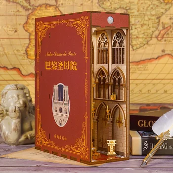 Madeira DIY Livro Recanto de Prateleira Inserir Kits de Notre-Dame De Paris Aparador feito à mão Construção de Móveis em Miniatura de Decoração de Casa de Brinquedo Presentes
