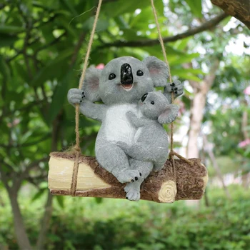 Exterior Bonito Resina Koala Estátua De Suspensão Koala Garden Estatueta Quintal Pendurar Enfeite Decoração Animal Estátua