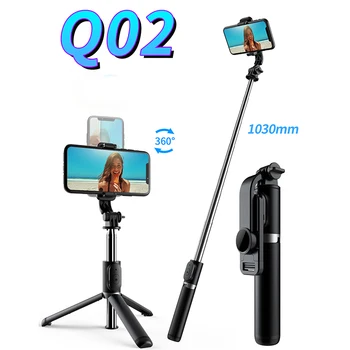 RUZSJ Q02 1030mm Selfie Vara Tripé com controle Remoto sem Fio, Mini Extensível 4 em 1 Selfie Vara de Rotação de 360° de Telefone de Suporte Titular